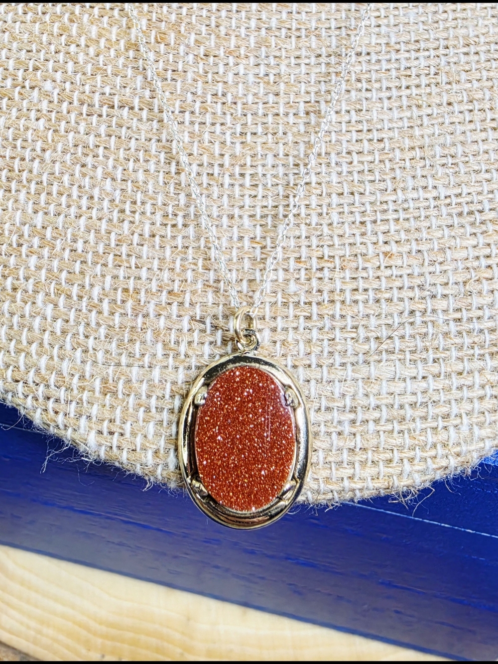 Goldstone Vintage Oval Pendant Necklace